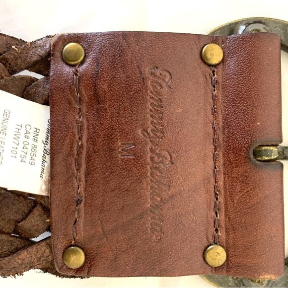 Wide Brown Braided Woven Leather Belt Sz M Oval Buckle Tommy Bahama - Picture 6 of 10